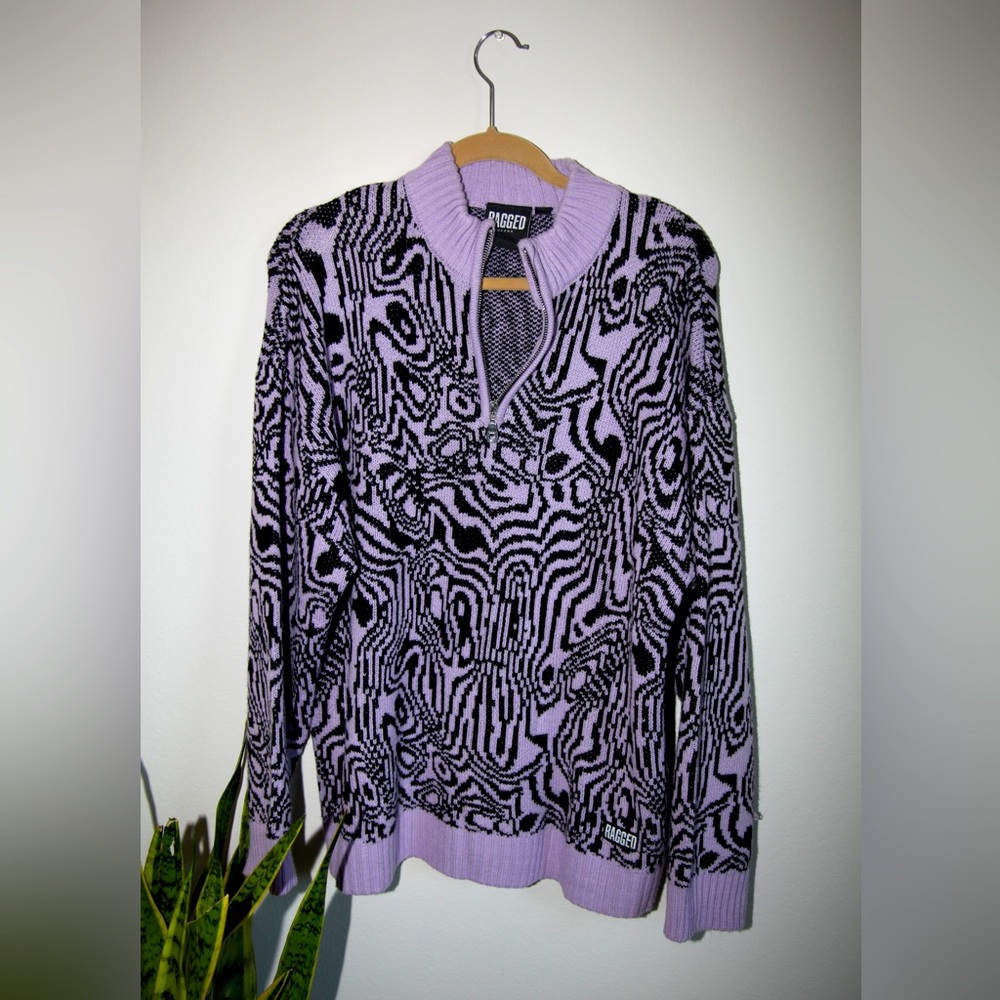 RAGGED PRIEST Spacey Lavender & Black Half-Zip Sweater
